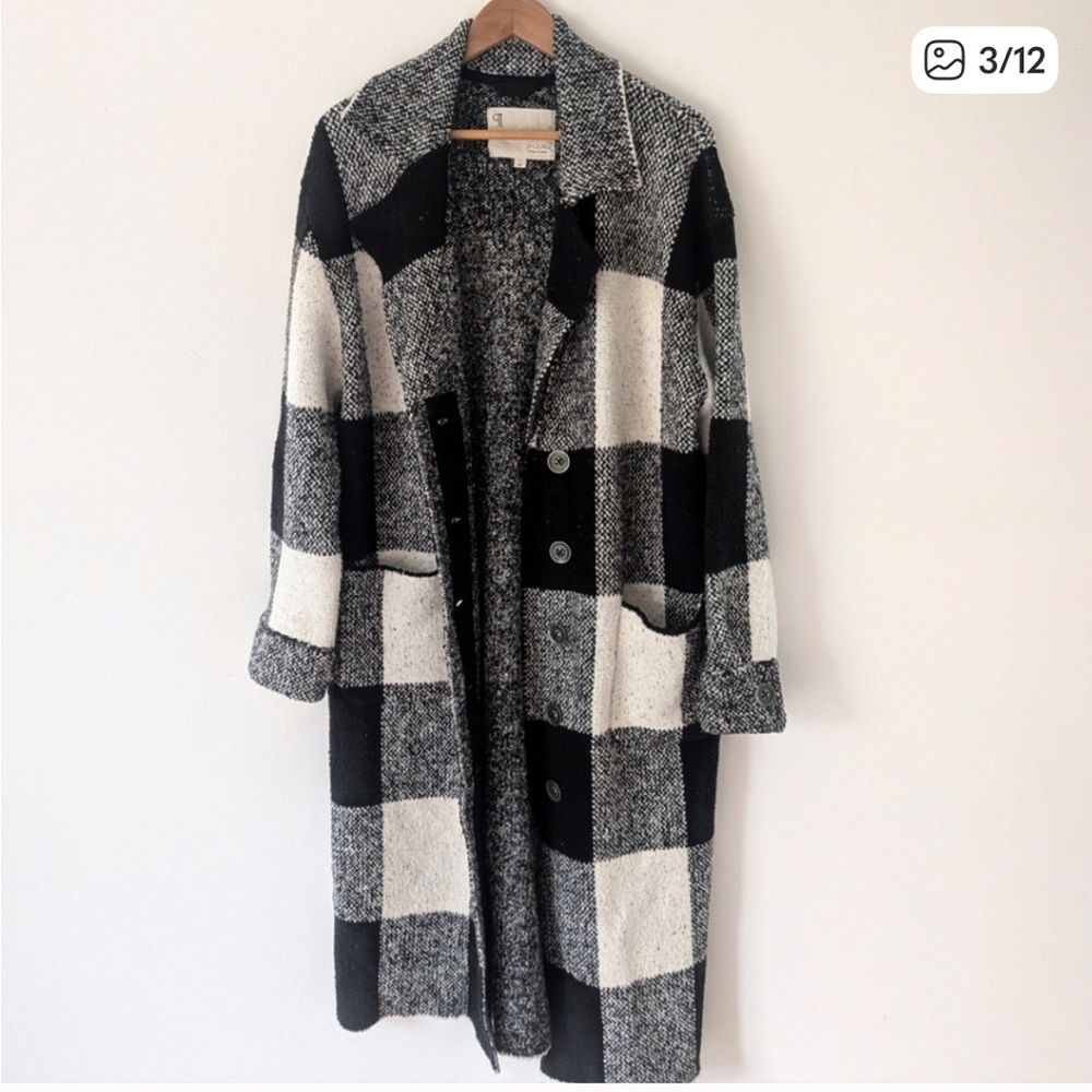 Pilcro Black and White Checkered Sweater Coat